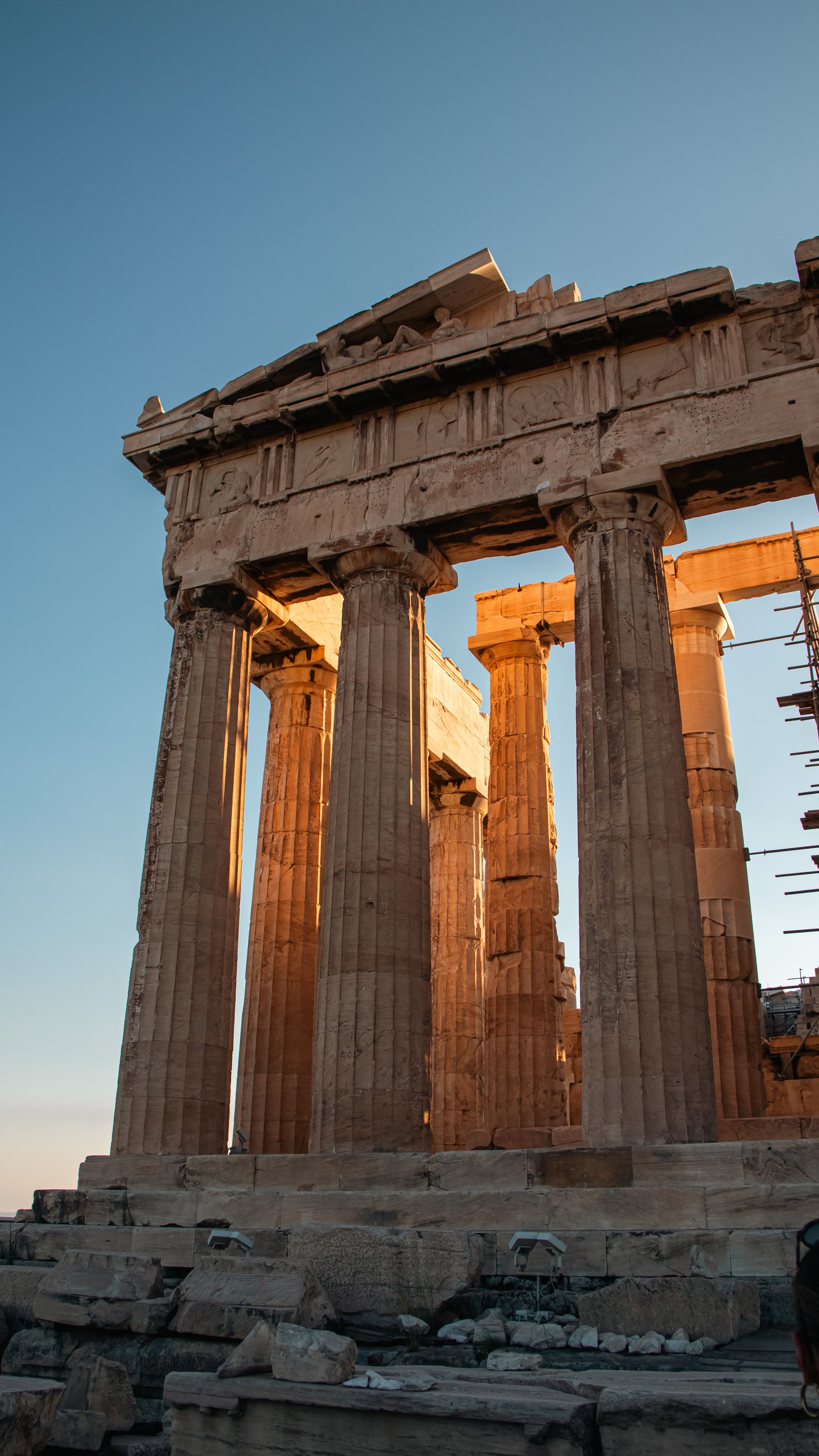 The Erechtheion temple and Porch of the Caryatids on the Athenian Acropolis under a stormy sky